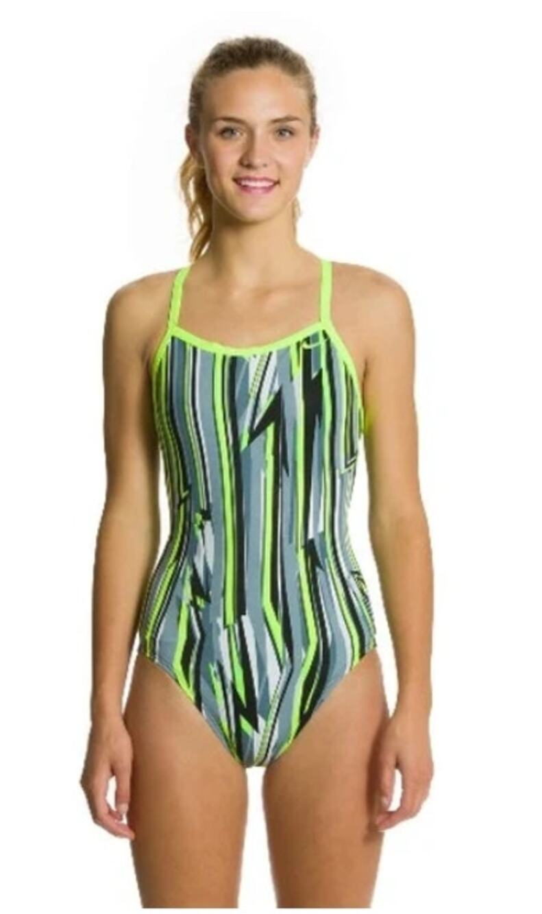 NIKE SWIM Dynamic Lines Swimsuit, Court Green, Women's Size 10